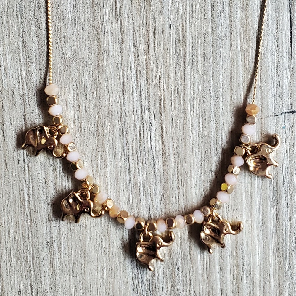 Girl's Baby Pink And Gold Toned Baby Elephant Charm Necklace‎ Adjustable Length